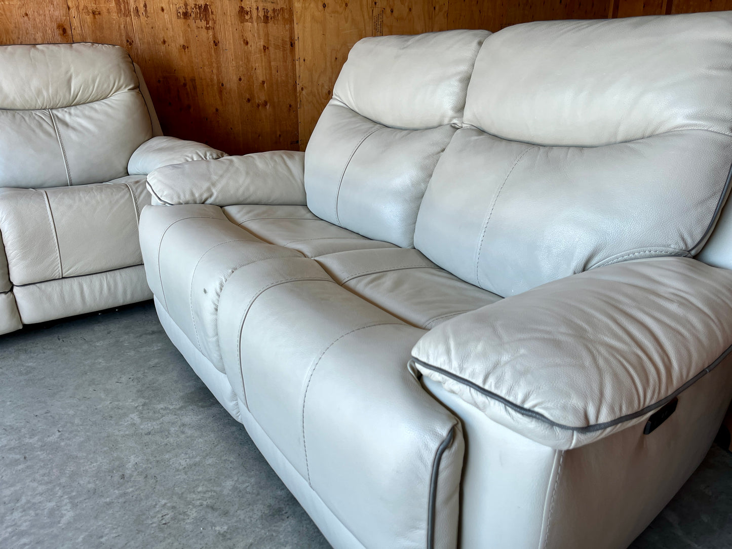 Real Leather Reclining Couch Set