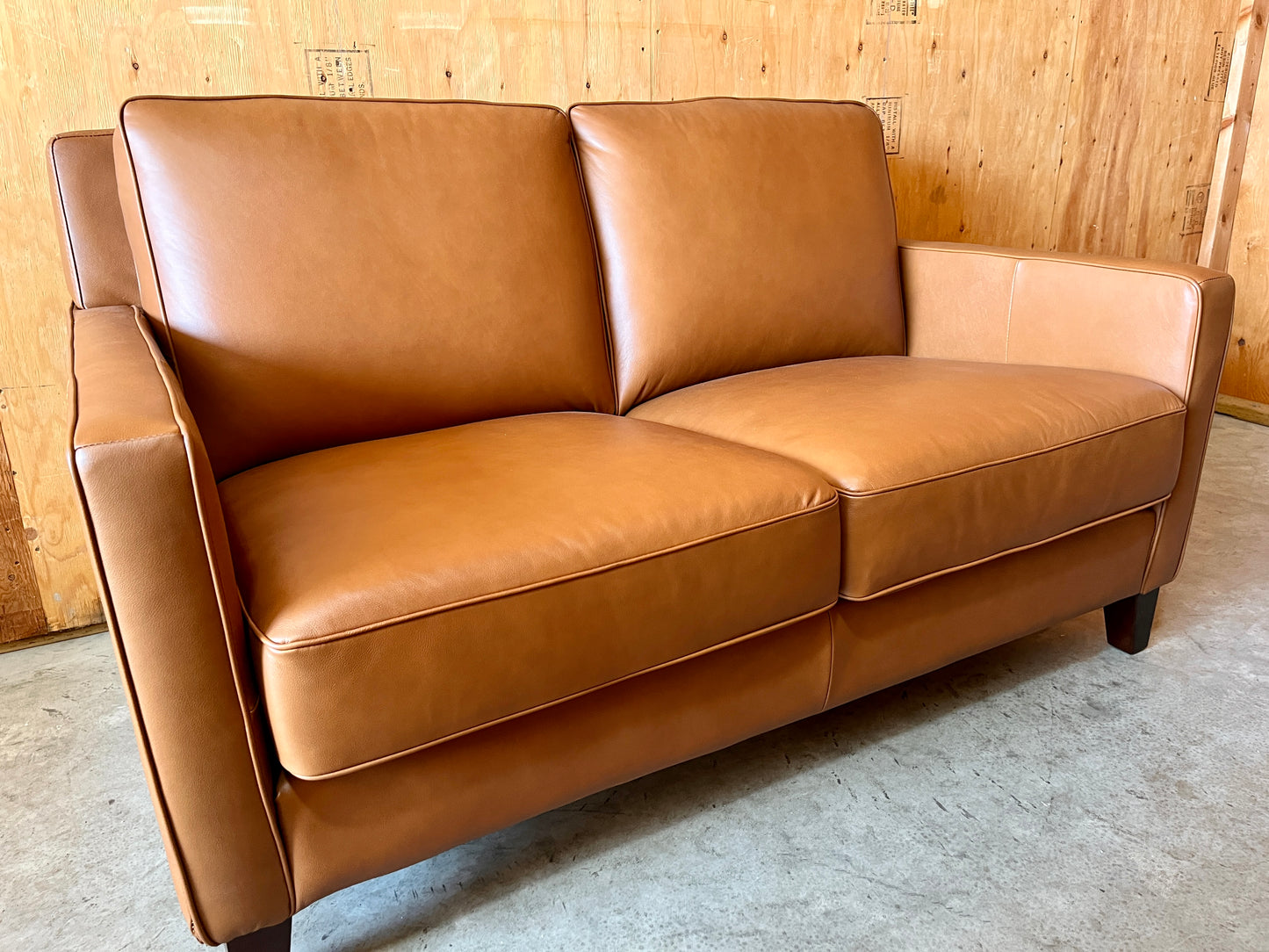 Camel Leather Loveseat Sofa Couch