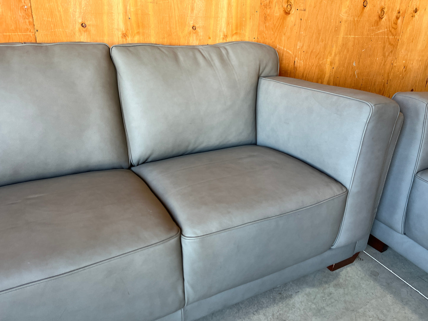 Grey Leather Sofa Couch and Loveseat