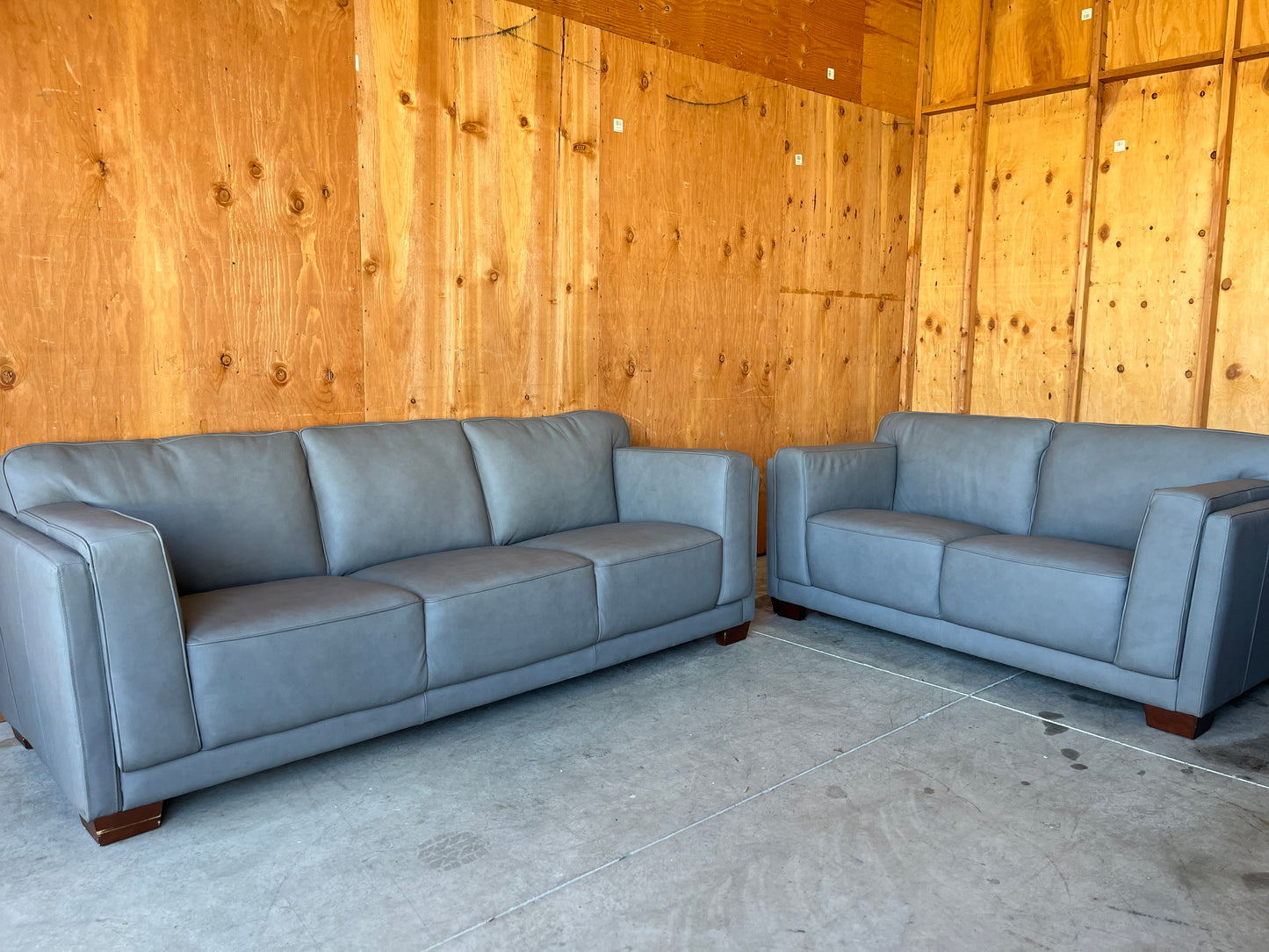 Grey Leather Sofa Couch and Loveseat