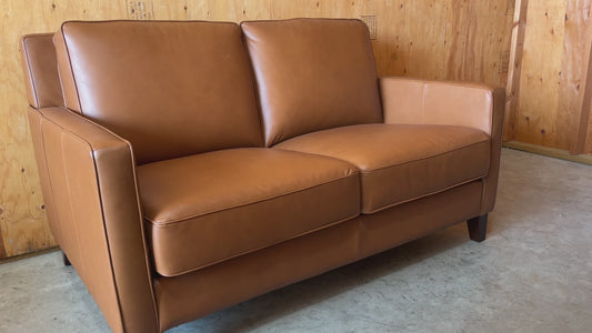 Camel Leather Loveseat Sofa Couch