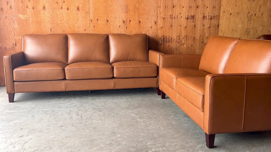 Camel Leather Sofa Couch and Loveseat Set