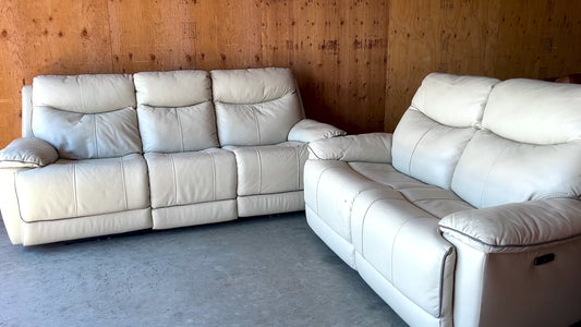 Real Leather Reclining Couch Set