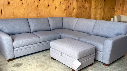 Grey Fabric Sectional with Storage Ottoman - Like NEW!